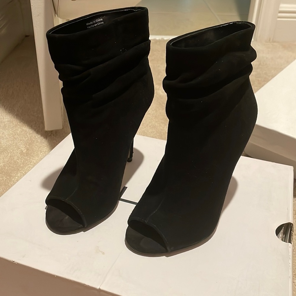 Aldo black suede open toe heels